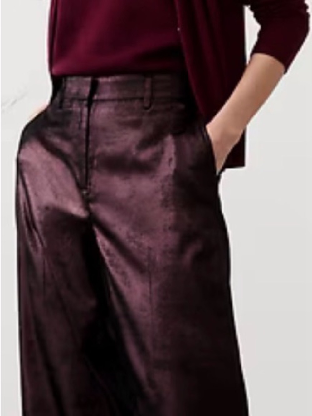 Chic NWT Banana Republic Satin Plum/Wine Shimmer Wide-Leg Palazzo Pants, Sz S! 🍁
